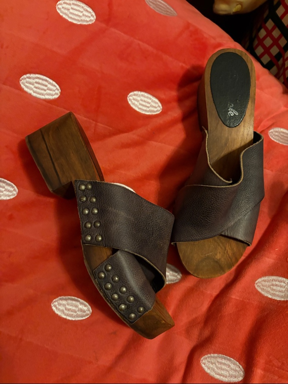Free People Women’s Blue Leather Studded Clog Sandals